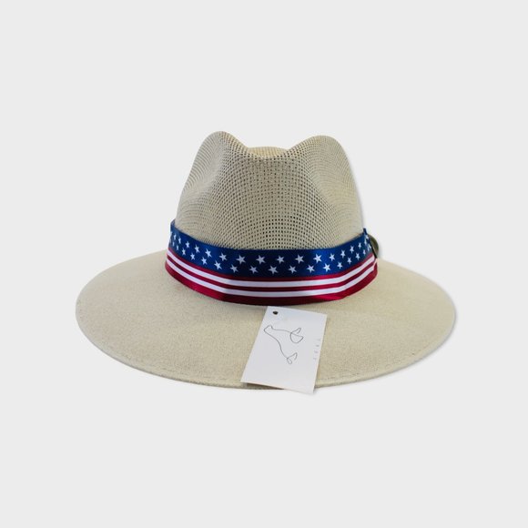 Panama Hat Xeal Men & Women NEW! Light Brown in color , Straw, USA Flag Band - Picture 1 of 8